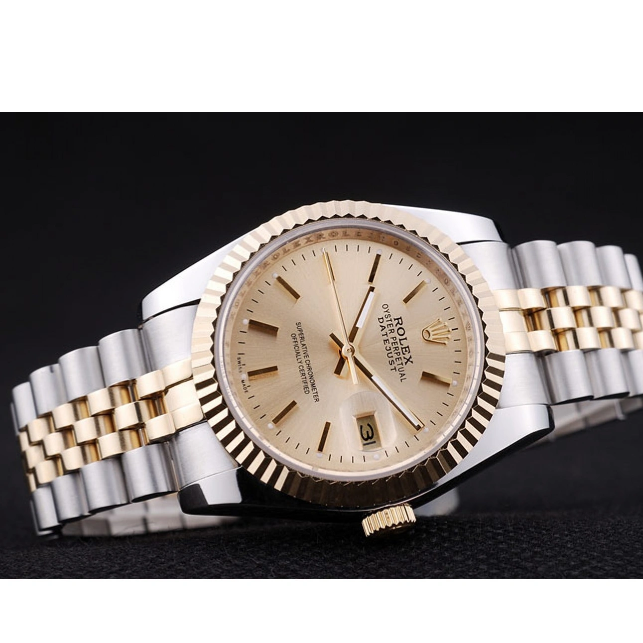 Aaa replica watch Bezel Ribbed Gold Rolex 7450 Dial Datejust 1029
